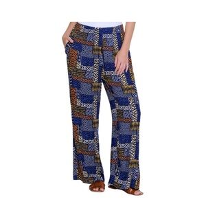 Slimsation by Multiples Tribal Print Multicolor Wide-Leg Gauzy Pants NWT